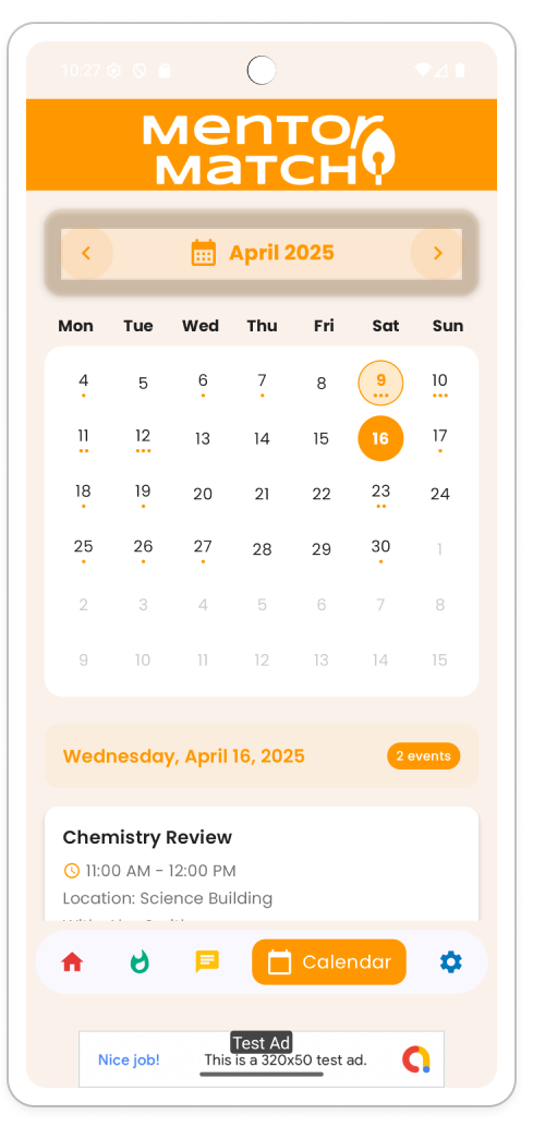 An image of the MentorMatch calendar