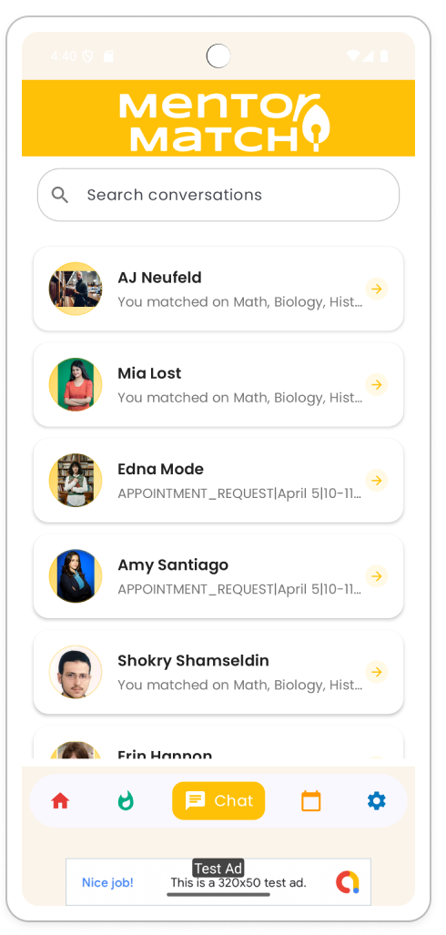 An image of the MentorMatch chat interface