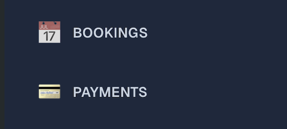 Old sidebar: Bookings and Payments