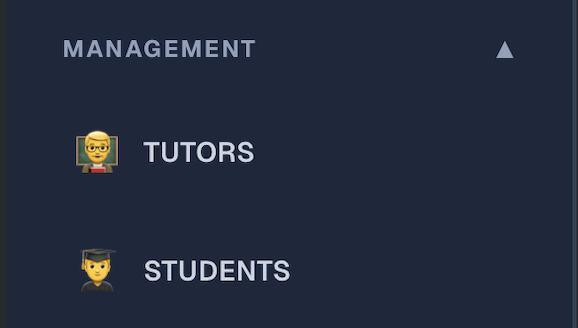 Old sidebar: Management section with Tutors and Students