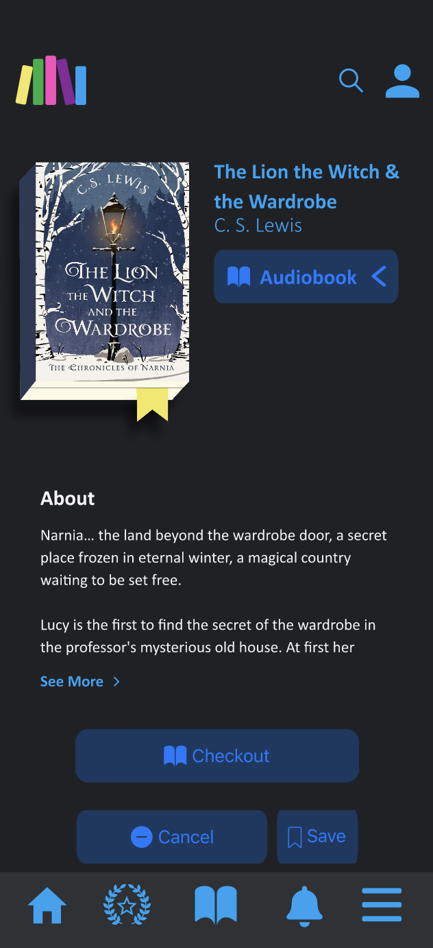 Audiobook format selected — dark mode